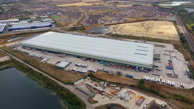 Aerial view of distribution centre and industrial site United Kingdom.