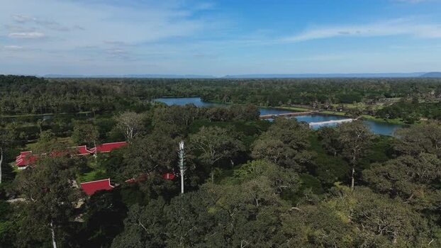Aerial view of forest and lake in Krong Siem Reap Cambodia. Aerial view of forest and lake in Krong Siem Reap Cambodia.