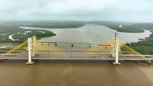 Aerial view of New Zuari Bridge in Goa India.