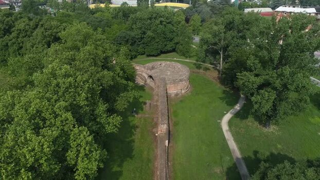Aerial view of the historic brick walls and bastion in Ferrara Italy. Aerial view of the historic brick walls and bastion in Ferrara Italy.