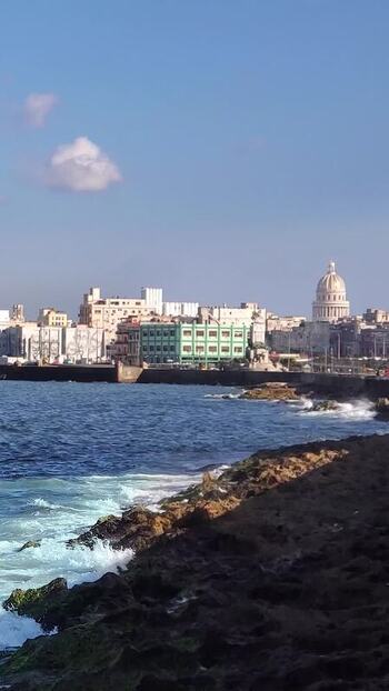 View of El Capitolio and Havana coastline Cuba.