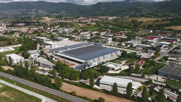 Aerial view of industrial facility in Spoleto Italy.