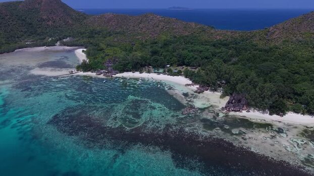 Aerial view of Curieuse Island Seychelles.