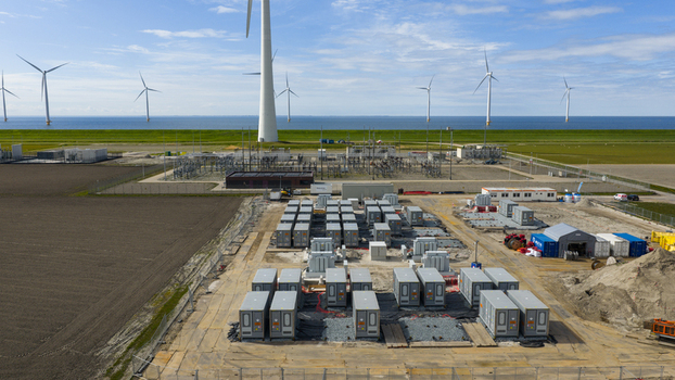 Espel Netherlands 04 April 2026 Aerial view of Construction of Battery Energy Storage System at Westermeerdijk Wind Park Espel Netherlands 04 April 2026 Aerial view of Construction of Battery Energy Storage System at Westermeerdijk Wind Park