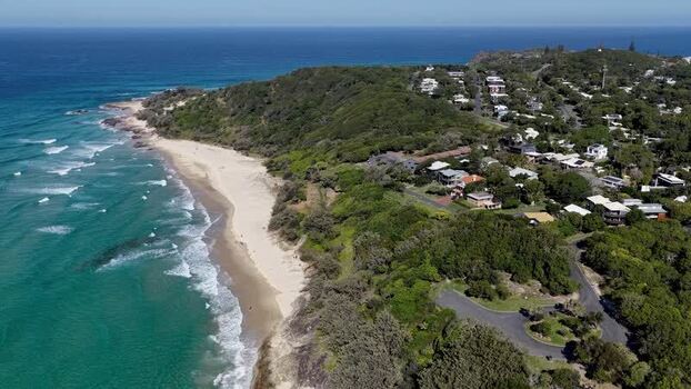 Aerial view of North Stradbroke Island coastline Australia.