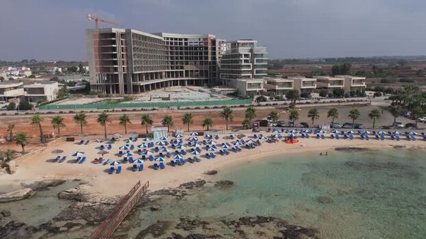 Aerial view of beach resort and hotel in Famagusta Northern Cyprus.
