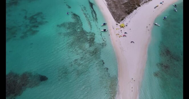Aerial view of Los Roques archipelago sandbar Venezuela.