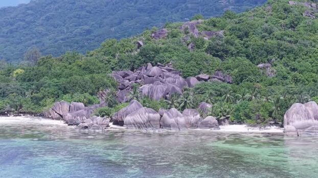 Aerial view of Anse Reunion beach Seychelles.