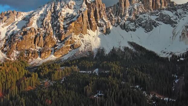 Aerial view of the Dolomite Mountains in Canazei Italy.