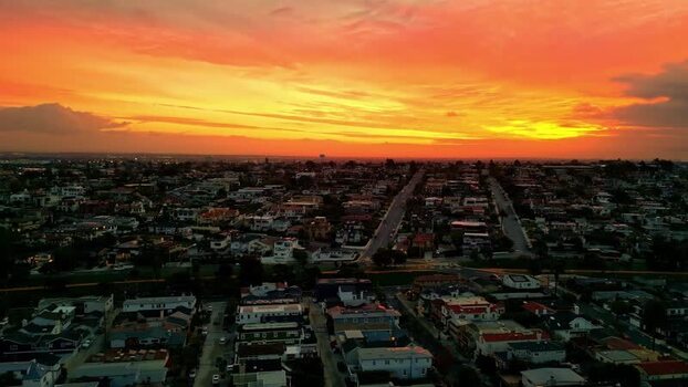 Aerial view of Los Angeles residential area at sunset United States.