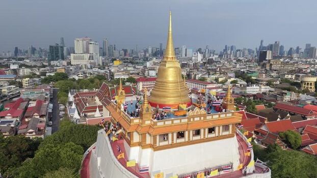 Aerial view of Wat Saket Ratchawora Mahawihan in Thailand.