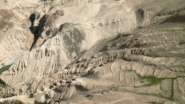 Aerial view of the rugged mountain terrain near Khardung La India.
