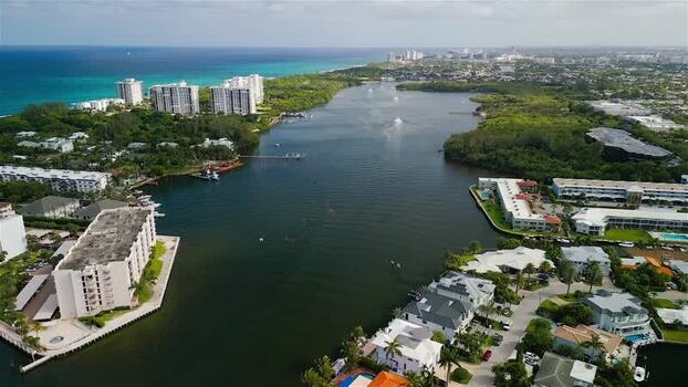 Aerial view of the Intracoastal Waterway in Boca Raton United States.