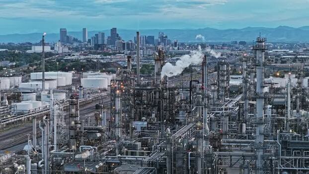 Aerial view of Suncor Energy refinery in Commerce City United States.