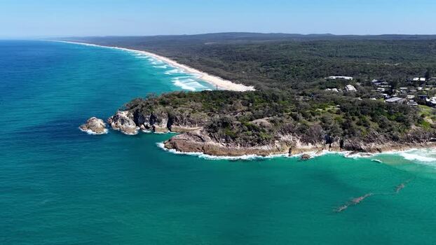 Aerial view of North Stradbroke Island coastline Australia.