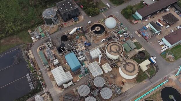 Aerial view of industrial facility in Broughton United Kingdom. Aerial view of industrial facility in Broughton United Kingdom.