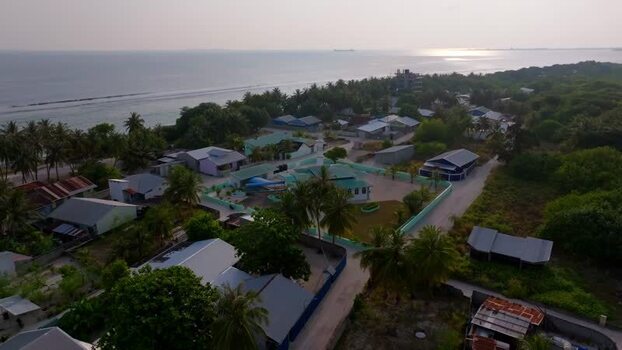 Aerial view of Mosque Vashafaru Maldives.