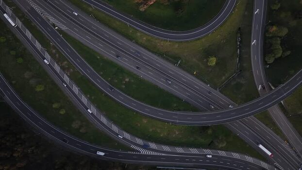Aerial view of highway interchange Portugal.