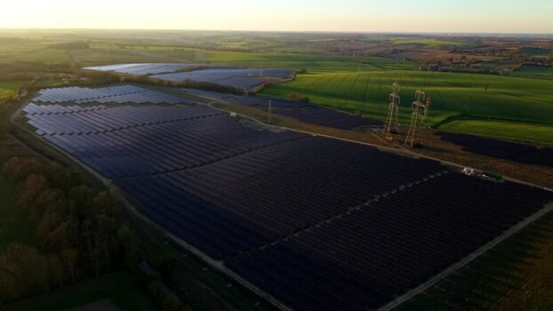 Aerial view of solar farm at Tye Lane United Kingdom. Aerial view of solar farm at Tye Lane United Kingdom.