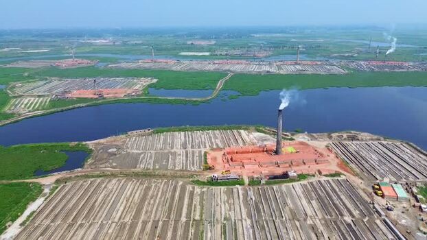 Aerial view of brick factories near river Bangladesh. Aerial view of brick factories near river Bangladesh.