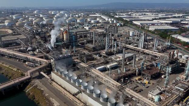 Aerial view of oil refinery in Carson United States.