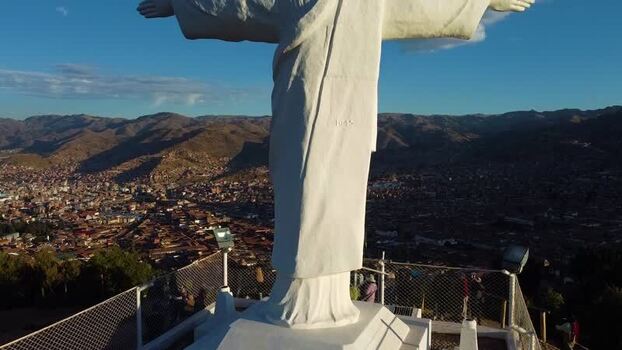 Aerial view of Cristo Blanco statue overlooking Cusco Peru. Aerial view of Cristo Blanco statue overlooking Cusco Peru.
