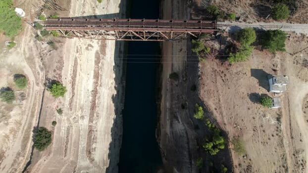 Aerial view of the Isthmus of Corinth railway bridge Greece. Aerial view of the Isthmus of Corinth railway bridge Greece.