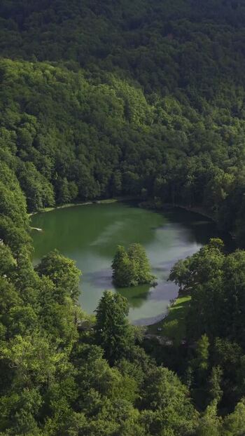 Aerial view of Lago Pontini in Bagno di Romagna Italy.