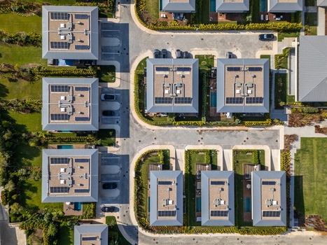 Aerial view of Quinta da Marinha residential area featuring modern houses with solar panels private gardens and swimming pools in Cascais Lisbon Portugal. Aerial view of Quinta da Marinha residential area featuring modern houses with solar panels private gardens and swimming pools in Cascais Lisbon Portugal.