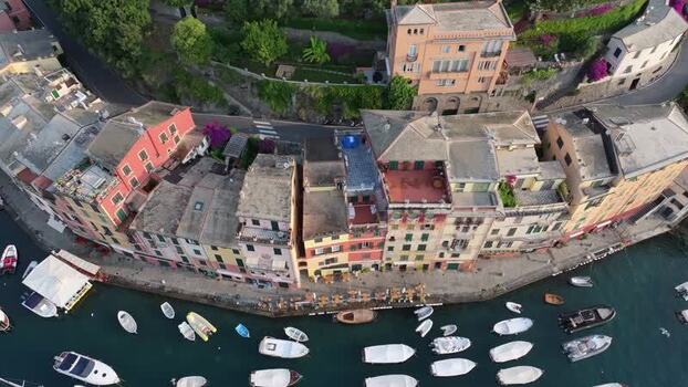 Aerial view of Portofino harbor and colorful buildings Italy. Aerial view of Portofino harbor and colorful buildings Italy.
