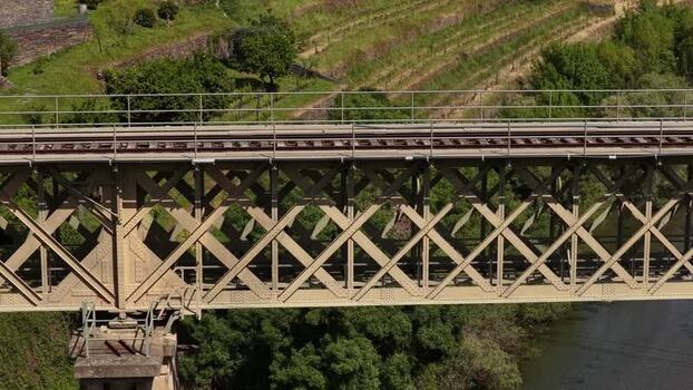 Aerial view of the metal train bridge over the river Portugal. Aerial view of the metal train bridge over the river Portugal.
