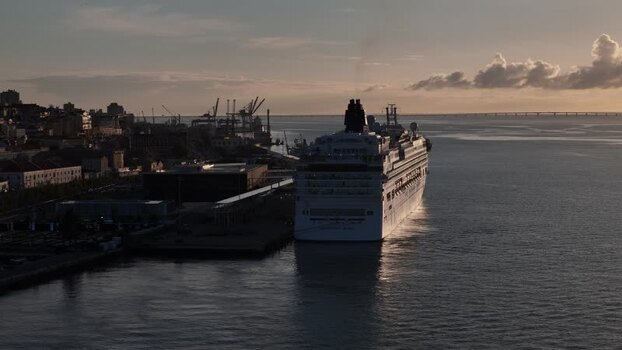 Aerial view of a cruise ship at Lisbon Cruise Port in Lisboa Portugal. Aerial view of a cruise ship at Lisbon Cruise Port in Lisboa Portugal.