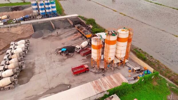 Aerial view of concrete batching plant in Surat India.