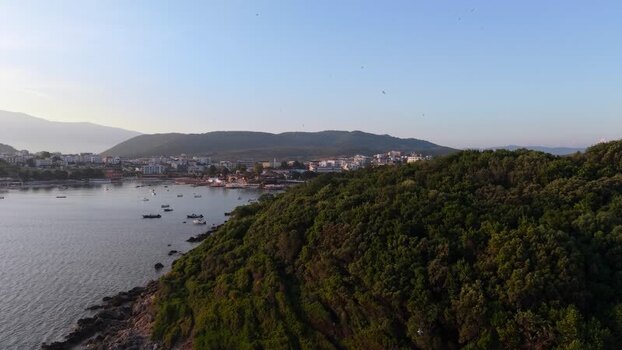 Aerial view of the coastal town of Ksamil Albania.