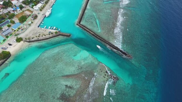 Aerial view of boats at harbor Vashafaru Island Maldives. Aerial view of boats at harbor Vashafaru Island Maldives.