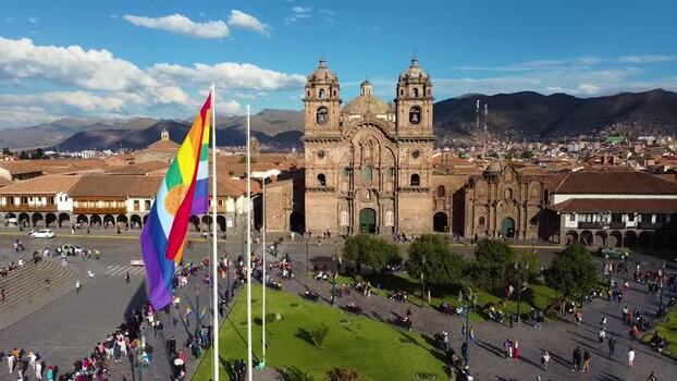 Aerial view of Church of the Society of Jesus in Cusco Peru.