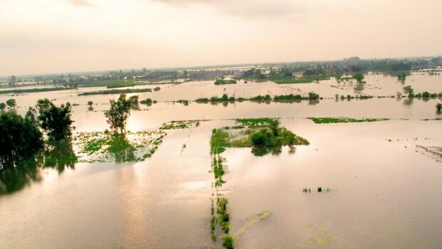 Aerial view of flooded fields in Patna India.
