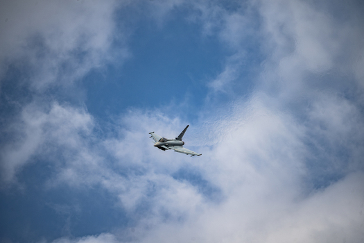 Berlin Germany 13 June 2026 View of a Eurofighter Typhoon performing a display flight against a cloudy sky at the ILA Berlin Air Show. Berlin Germany 13 June 2026 View of a Eurofighter Typhoon performing a display flight against a cloudy sky at the ILA Berlin Air Show.