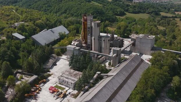 Aerial view of Sacci S.P.A. cement factory in Castelraimondo Italy.