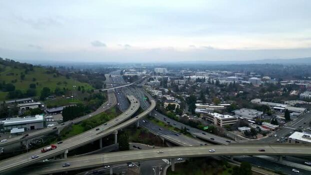 Aerial view of highway interchange in San Francisco United States.