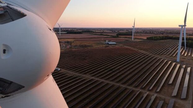 Aerial view of Chelveston solar and wind farm United Kingdom. Aerial view of Chelveston solar and wind farm United Kingdom.