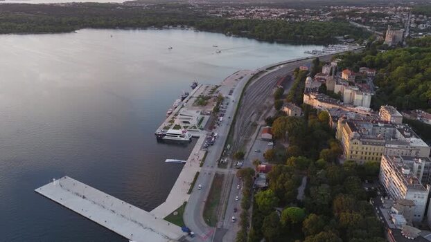 Aerial view of Pula harbor and waterfront Croatia. Aerial view of Pula harbor and waterfront Croatia.