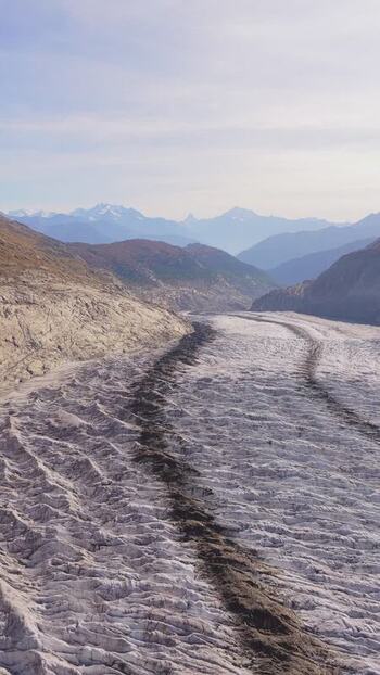 Aerial view of Aletsch Glacier in the Swiss Alps Switzerland.