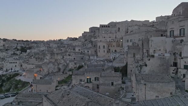 Aerial view of Sassi di Matera historic stone dwellings Italy.