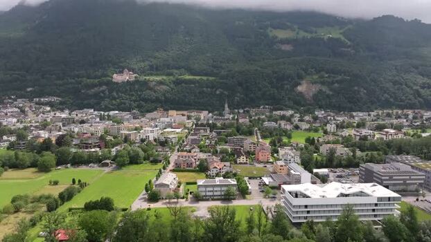 Aerial view of Vaduz Castle and town Liechtenstein.