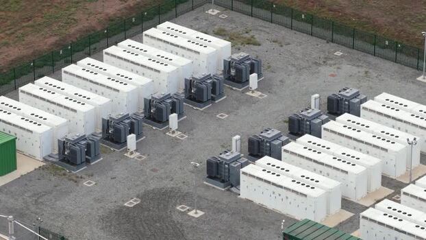 Aerial view of Clay Tye Tesla Megapack installation United Kingdom.
