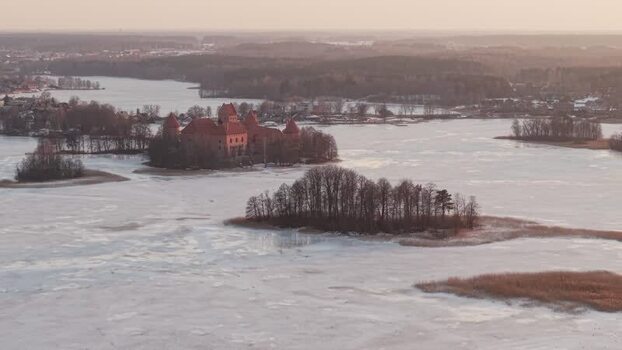Aerial view of Trakai Island Castle Lithuania.
