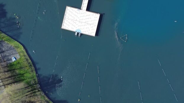 Aerial view of H&eacute;v&iacute;z Lake bath Hungary.