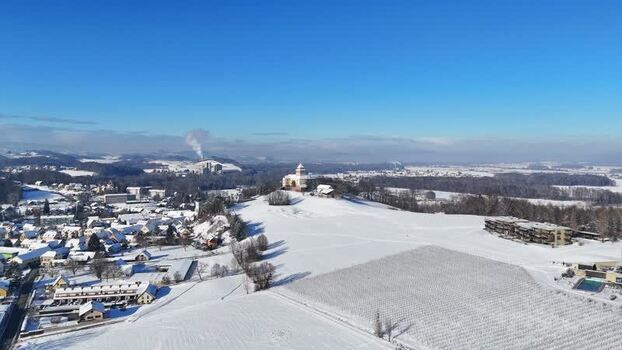 Aerial view of Schloss Ehrenhausen and snowy vineyards Austria. Aerial view of Schloss Ehrenhausen and snowy vineyards Austria.