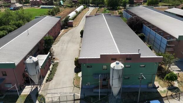 Aerial view of chicken farm in Mladenovac Serbia. Aerial view of chicken farm in Mladenovac Serbia.